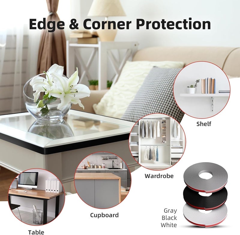 Orgthin U-Shape Edge Banding, 0.8 inch x 20ft Edge TPE Self Adhesive Veneer Edging Trim Flexible Edge Protector, Strip for Countertop Cabinets Table Restoration Shelves, Black - Image 2